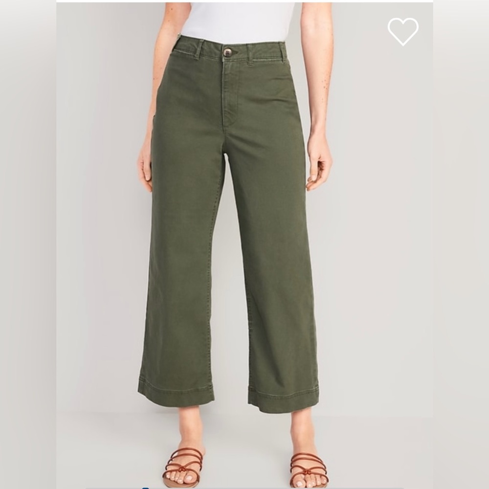 COPY - Old Navy High Waisted Cropped Wide Leg Chino Pants Olive Green